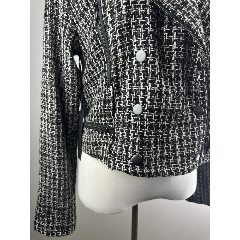Revolve x House of Harlow Tweed Moto Zip Cropped Jacket XL Blk Wht Biker Chic - Picture 5 of 16
